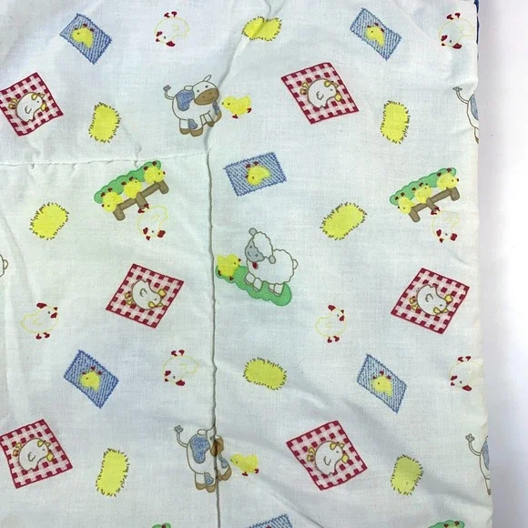 VTG Little Tikes Little Bears Farm Crib Quilt‎ & Pillow Barn Cow Sheep Dog Chick
